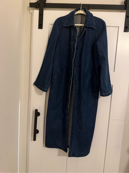 Vintage Jackets & Blazers - Vintage Dark Blue Denim Long Button Coat EUC 0730